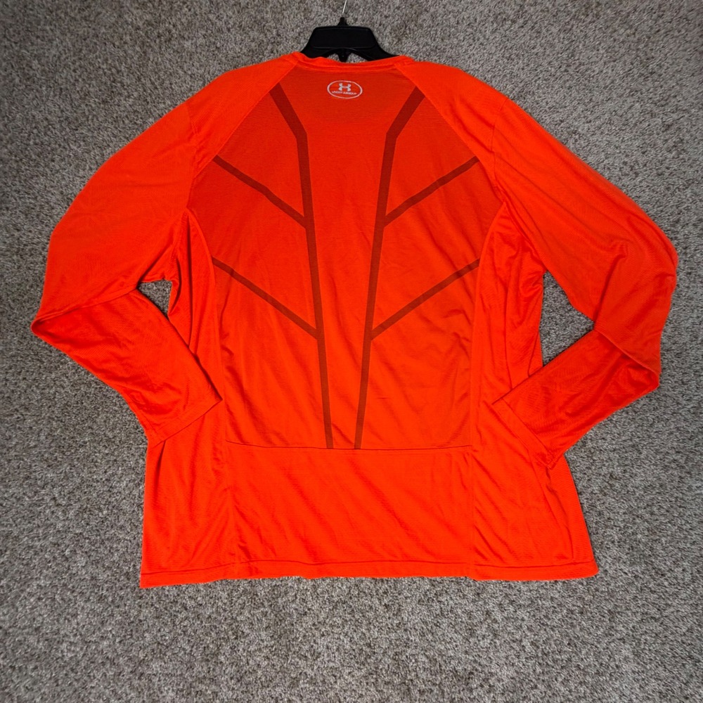 Under Armour Mens 3XL HeatGear Long Sleeve Running Shirt Neon Orange Training - Picture 7 of 8